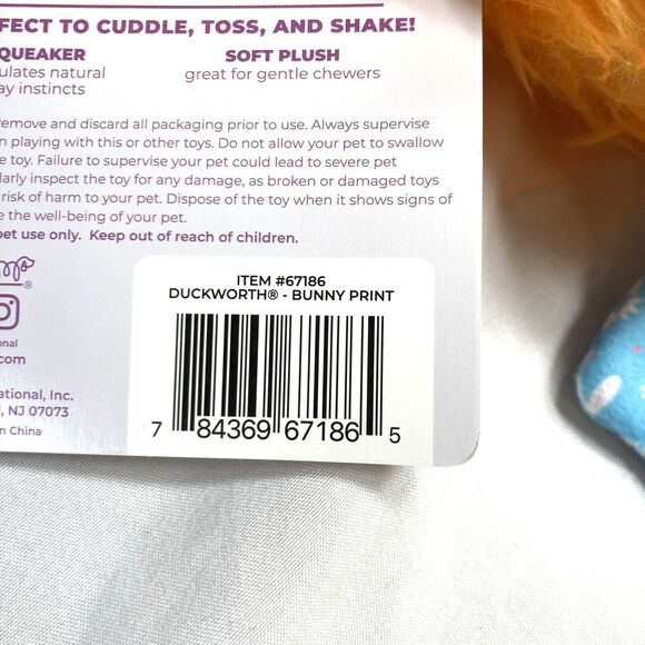 Multipet Duckworth Dog Toy Squeaky Spring Bunny Print Toss Fetch Cuddle 12 inch - Picture 13 of 15